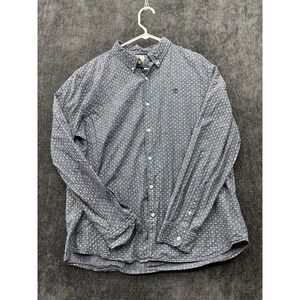 Timberland Shirt Mens 2XL Blue Floral High Low Hem Classic Slim‎ Fit Button Down